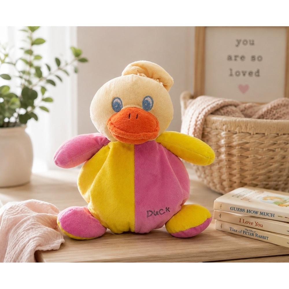 Yellow Duckies Plush Duck Rattle Lovey Baby Security Blanket‎ Pink Yellow Toy